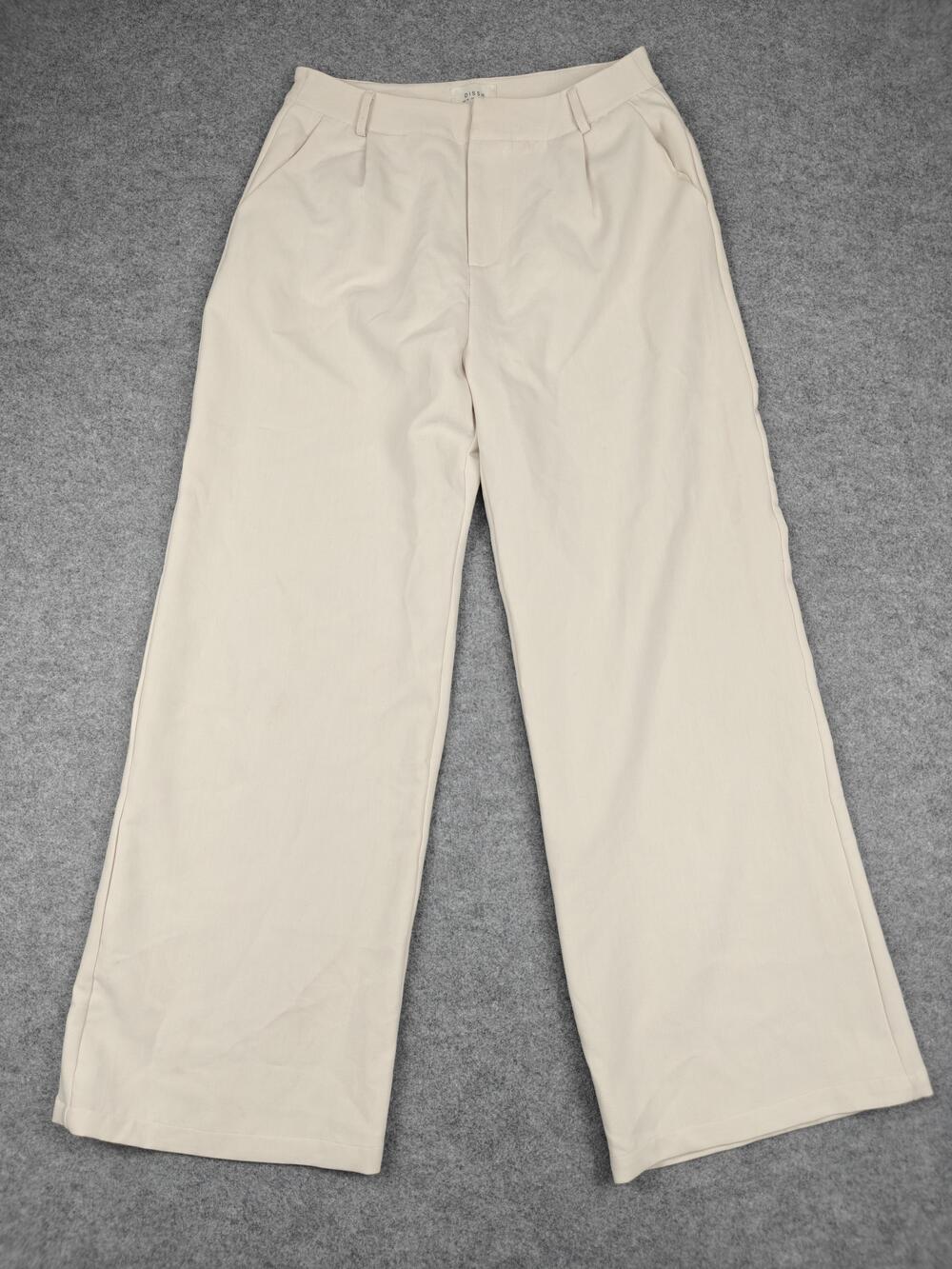 DISSH Pants Womens 10 Beige Twill Wide Leg Pleated Stretch Lined Dress Career